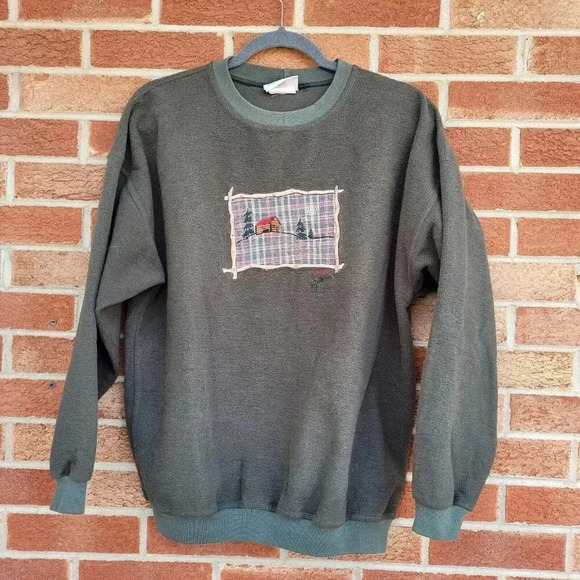 Vintage Northern Reflections Sweatshirt Women's Size Med Embroidered Cabin 90's - Picture 1 of 8